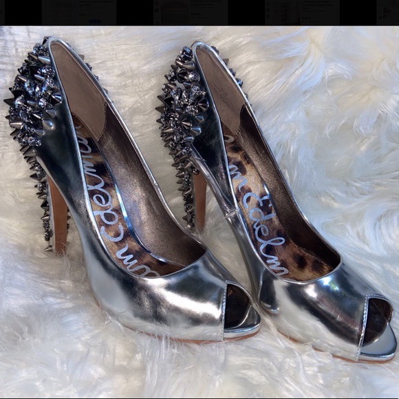 Sam Edelman Larissa Gunmental peep toe studded back heels - Picture 4 of 4